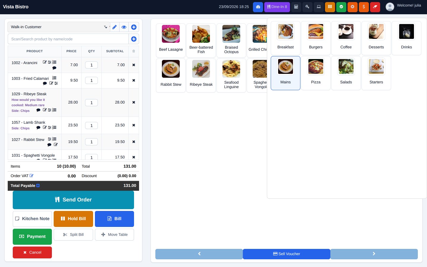 FuturePOS menu categories on the POS