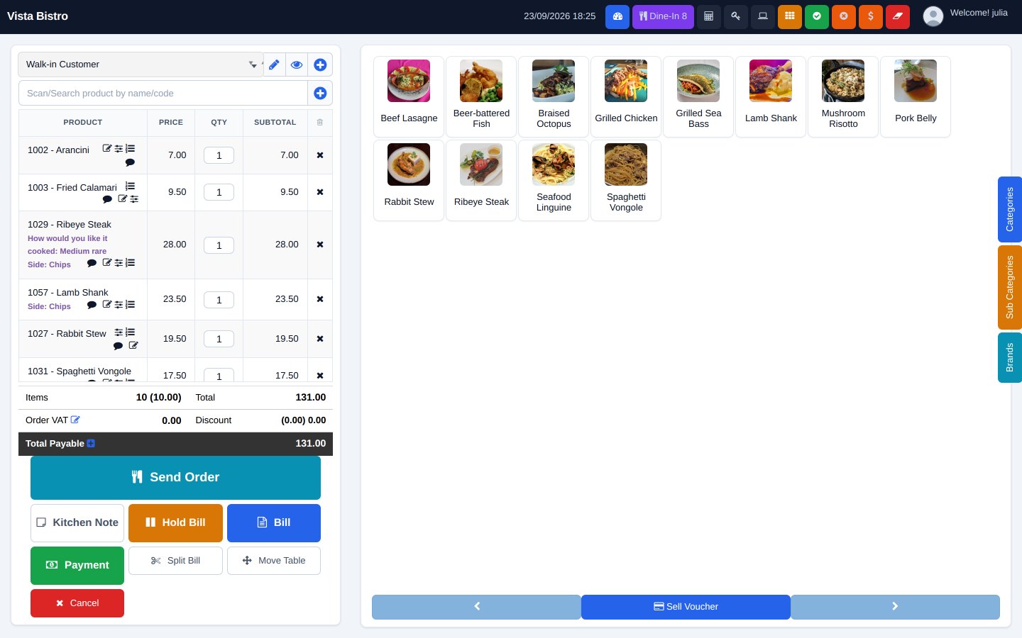 FuturePOS point of sale screen with an order in progress