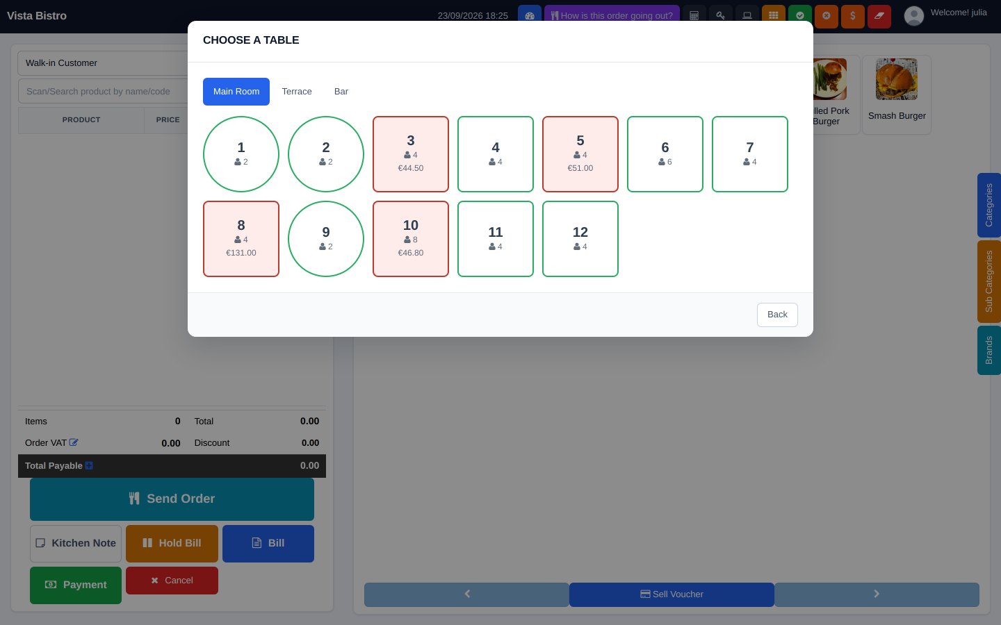 FuturePOS hospitality floor plan with tables